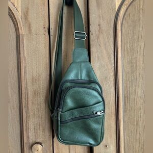 Chic Olive Green Faux Leather Sling Crossbody Bag